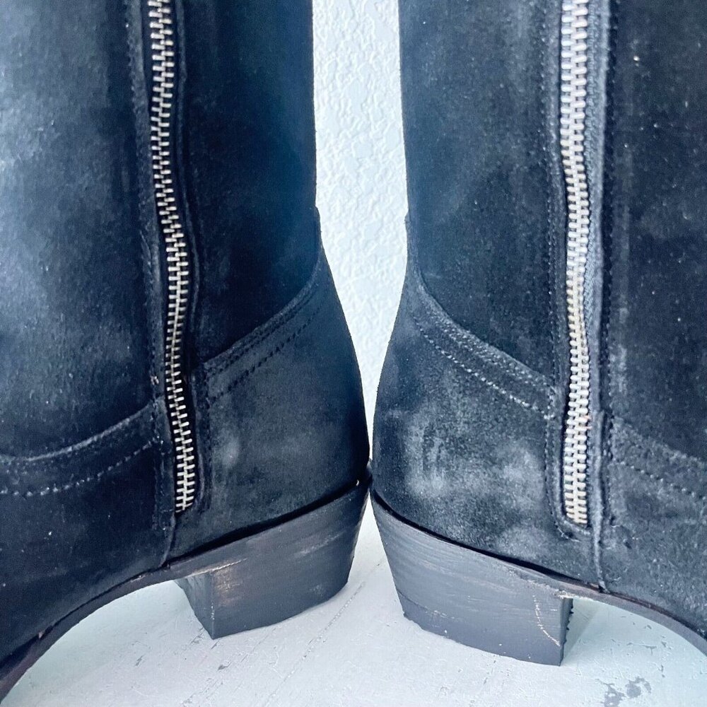 Lane PLAIN JANE Womens Cowboy Boots 8 Black Suede Western Style Cowgirl 16" Tall - Picture 10 of 14